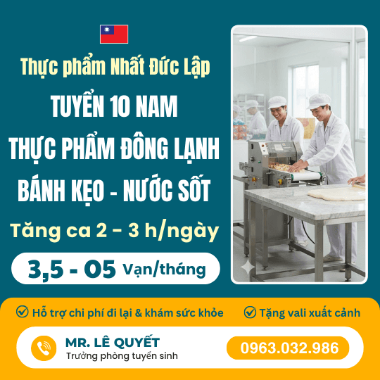 Thực phẩm Nhất Đức Lập tuyển 10 nam công nhân sản xuất bánh kẹo, nước sốt.