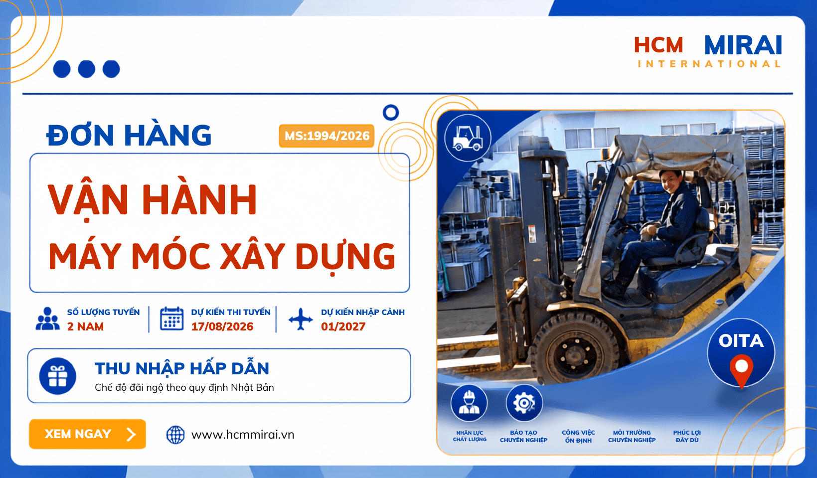 Đơn hàng vận hành máy móc xây dựng tại Oita – Nhật Bản